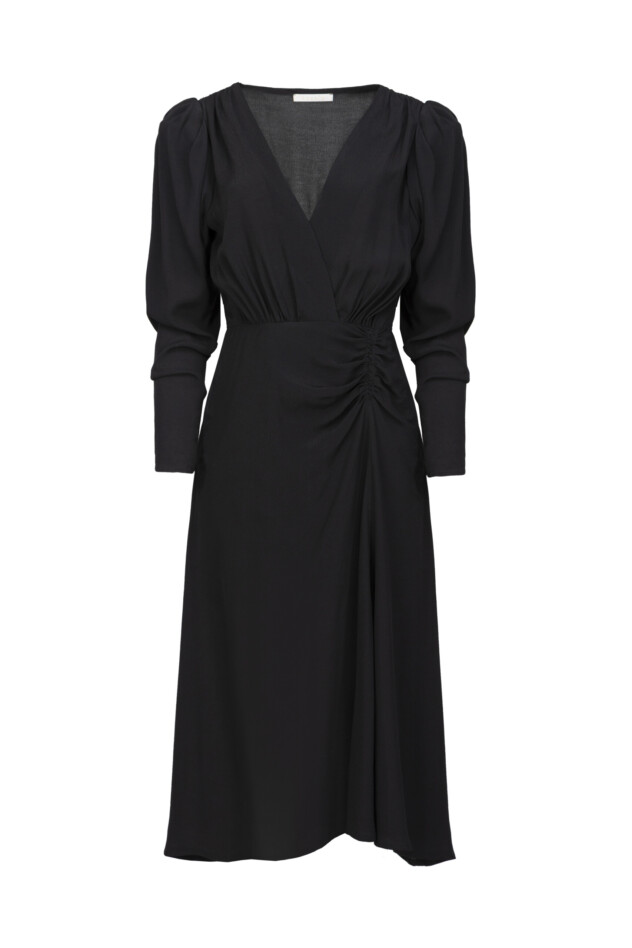 Melba - sukienka midi z marszczeniami czarna