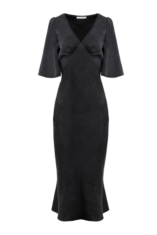 Ines - sukienka midi z rozkloszowanym rękawem czarna
